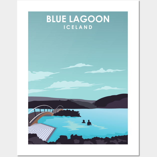 Blue Lagoon Iceland Minimalistic Travel Poster Wall Art by jornvanhezik